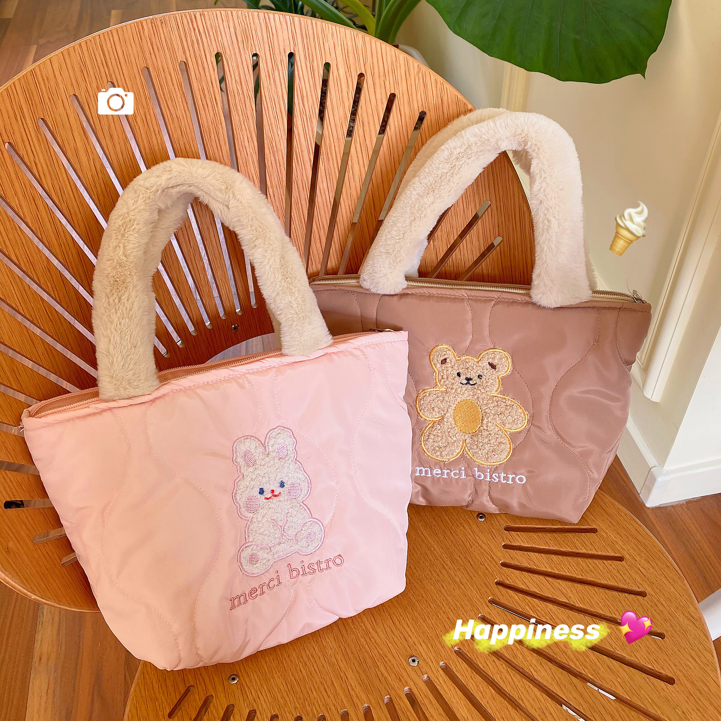 毛绒手拎拾花布语手拎