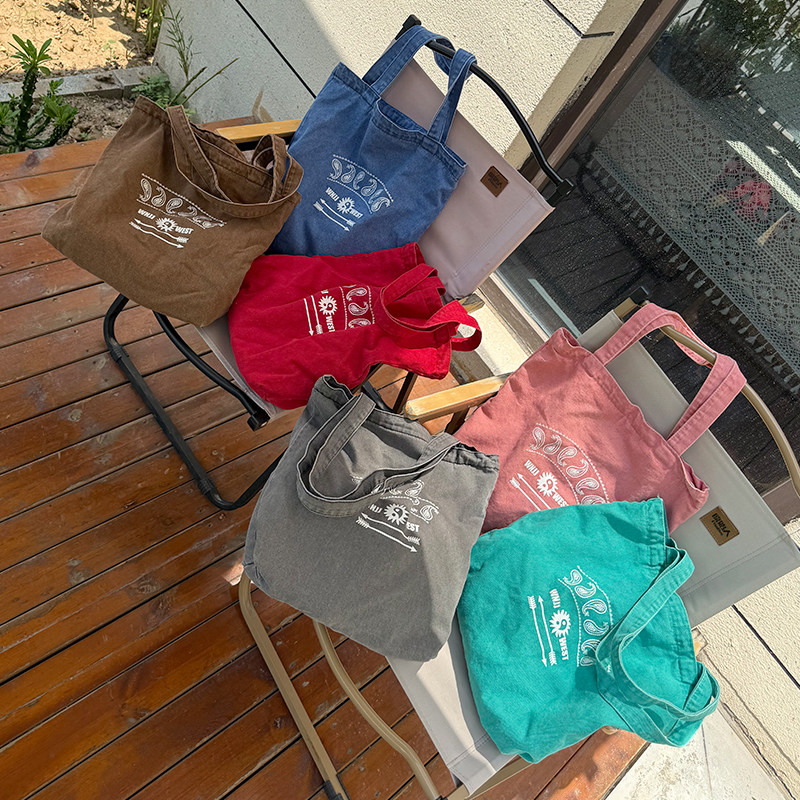 WEST新品大容量水洗帆布包复古包男女慵懒风ins托特牛仔购物袋,箱包皮具/热销女包/男包,时尚帆布包,淘宝优惠券,粉丝福利购,淘宝优惠卷