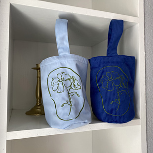 刺绣手提收纳包便携水杯保温杯包轻便小布袋水桶包文艺国风手拎包