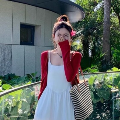 温柔红色开衫度假风甜美穿搭显瘦高级感气质上衣 有