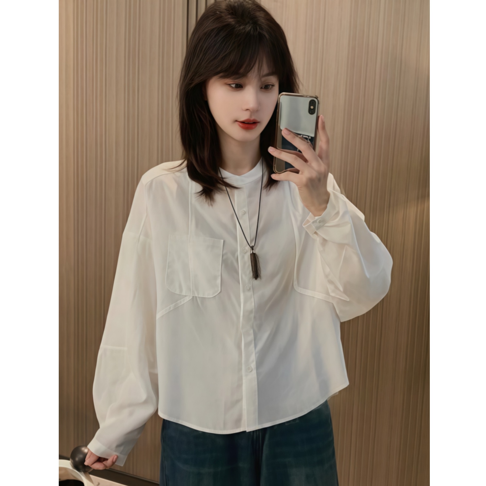 白色长袖衬衫早秋女装202