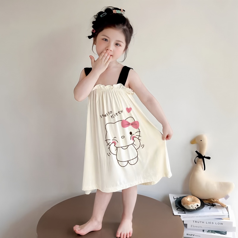 女童睡裙夏季薄款冰丝2025新款儿童空调服女孩吊带睡衣公主风裙子