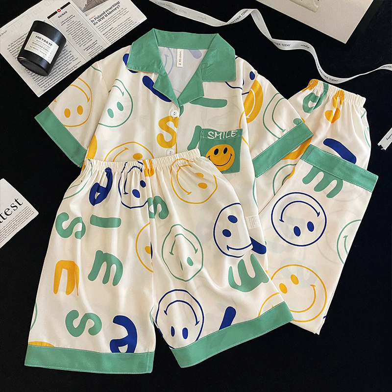 儿童睡衣男童短袖薄款夏季冰丝三件套男孩大童卡通夏天空调家居服