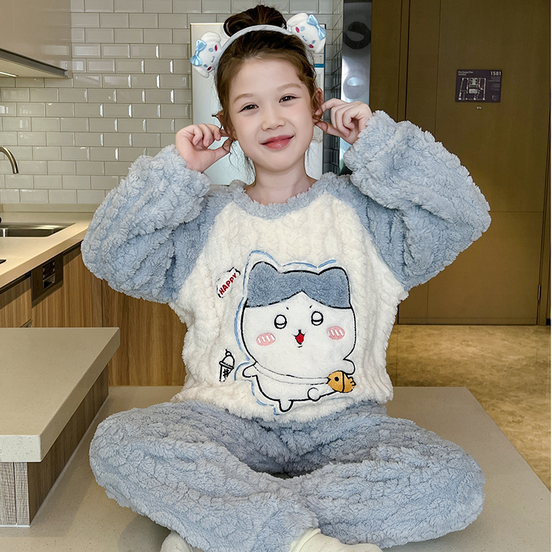 女童珊瑚绒睡衣儿童秋冬季法兰绒加厚中大童冬款小女孩家居服套装