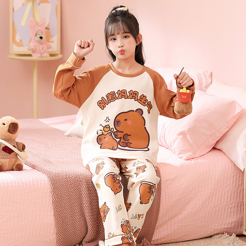 女童睡衣春秋2025新款长袖薄款儿童女孩夏季卡皮巴拉中大童家居服