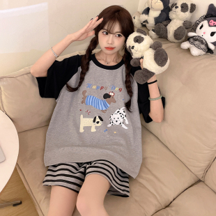 短裤 短袖 薄款 可爱卡通加大码 夏季 学生家居服夏天外穿套装 睡衣女款
