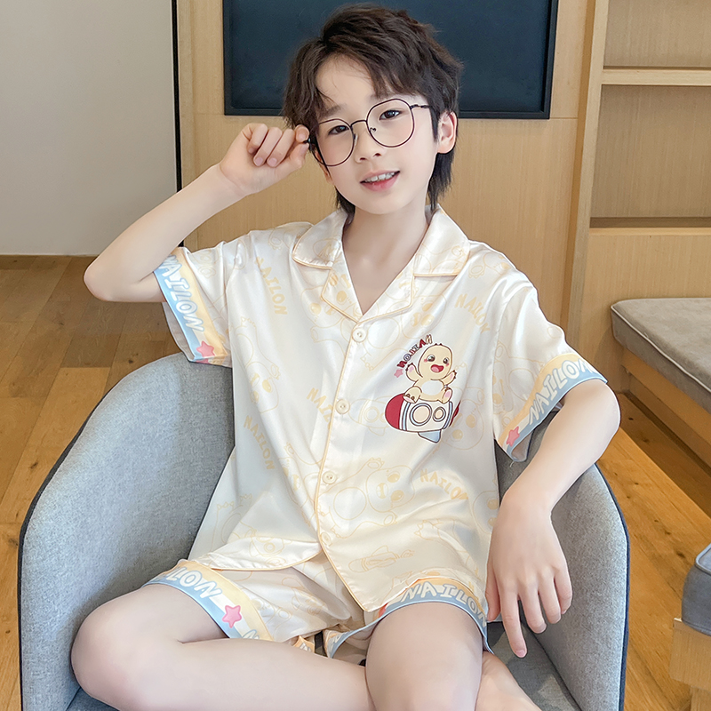 儿童睡衣夏季冰丝薄款短袖卡通男童夏款男孩宝宝中大童家居服套装