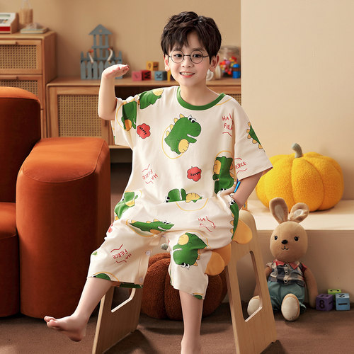 恐龙男童连体百分百棉防踢服睡衣