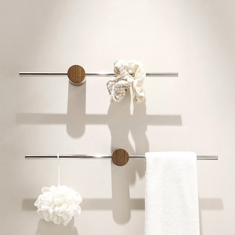 中古风卫生间毛巾架免打孔不锈钢亮光浴室浴巾置物架极简毛巾挂杆