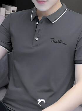夏季翻领polo衫男士短袖t恤纯棉商务修身半袖带领时尚青年上衣服