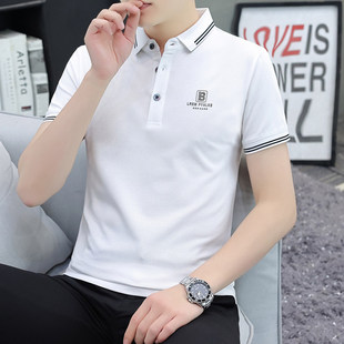 保罗POLO衫男士休闲白色翻领短轴上衣青年夏装潮牌ins百搭t恤