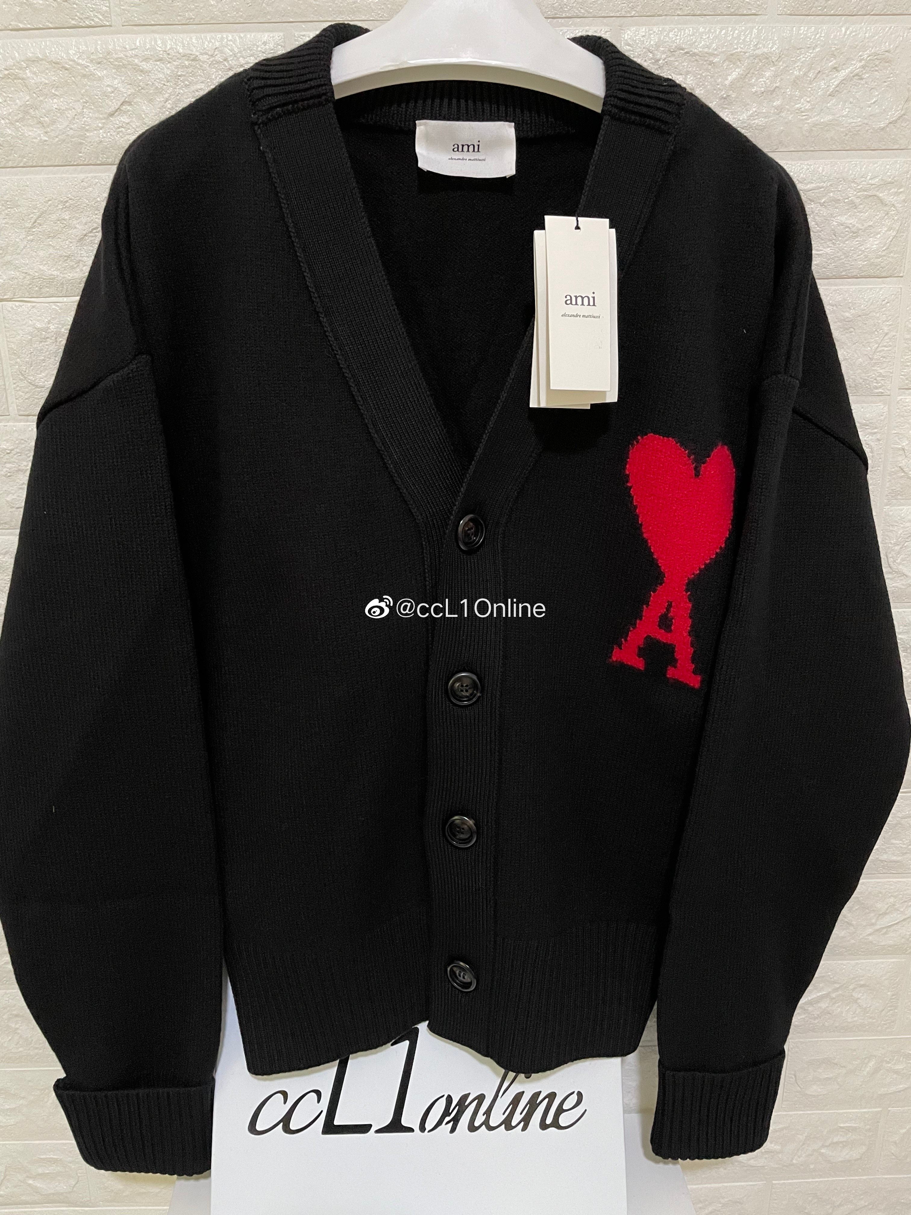 【ccL1】Ami Paris 22fw黑色 白色 爱心大logo刺绣羊毛开衫外套