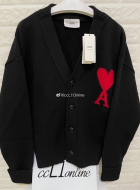 【ccL1】Ami Paris 22fw黑色 白色 爱心大logo刺绣羊毛开衫外套