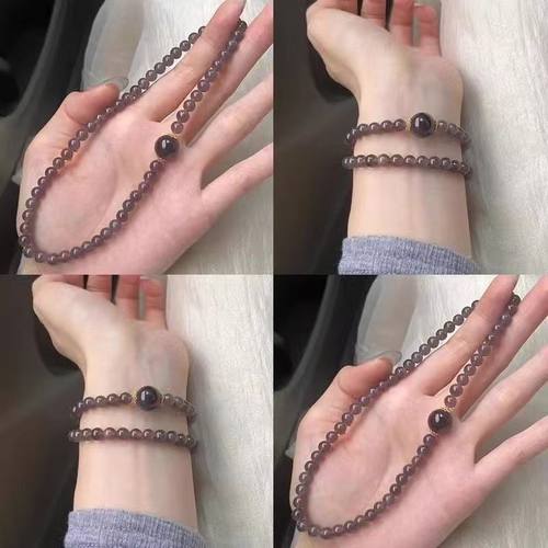 烟灰紫新款素圈双圈手串显白葡萄紫高级感情侣百搭ins叠戴手链女