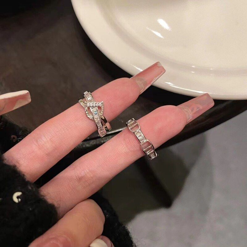 D字母猪鼻子戒指女小众时尚个性开口食指戒冷淡风轻奢指环女