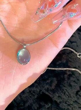 小众月光设计银海蓝宝项链椭圆蓝宝高级吊坠简约骨链锁骨气质精致