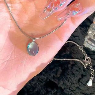 小众月光设计银海蓝宝项链椭圆蓝宝高级吊坠简约骨链锁骨气质精致