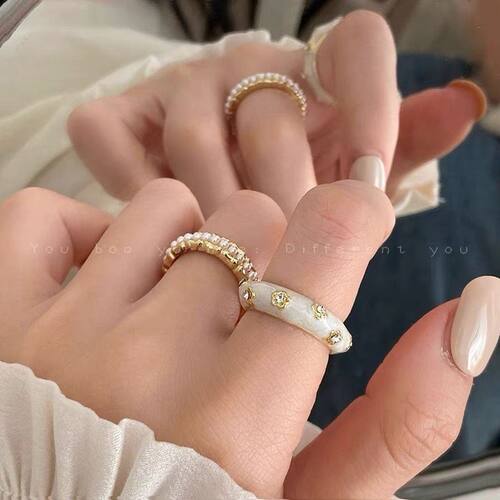 高级感珍珠水钻开口戒指复古指环女轻奢小众设计独特冷淡风食指戒