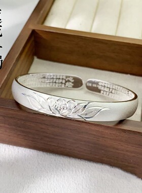 古法莲花手镯女百搭民族风开口镯子妈妈长辈礼物