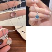 白月光圆形项链两面均可佩戴锁骨链时尚 气质蓝色ins项链