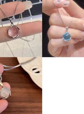 白月光圆形项链两面均可佩戴锁骨链时尚气质蓝色ins项链