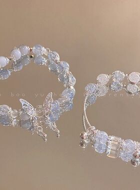爆花蝴蝶串珠手链女2024夏季小众设计感甜妹手串超仙学生闺蜜手饰
