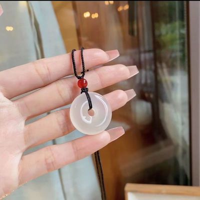 新中式白色平安扣项链女吊坠手工编织男女项链
