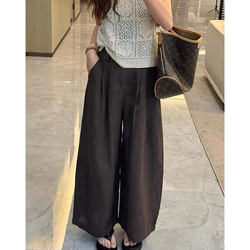 大碗plus定制大码女装肥妹妹mm垂感亚麻阔腿夏宽松显瘦休闲九分裤