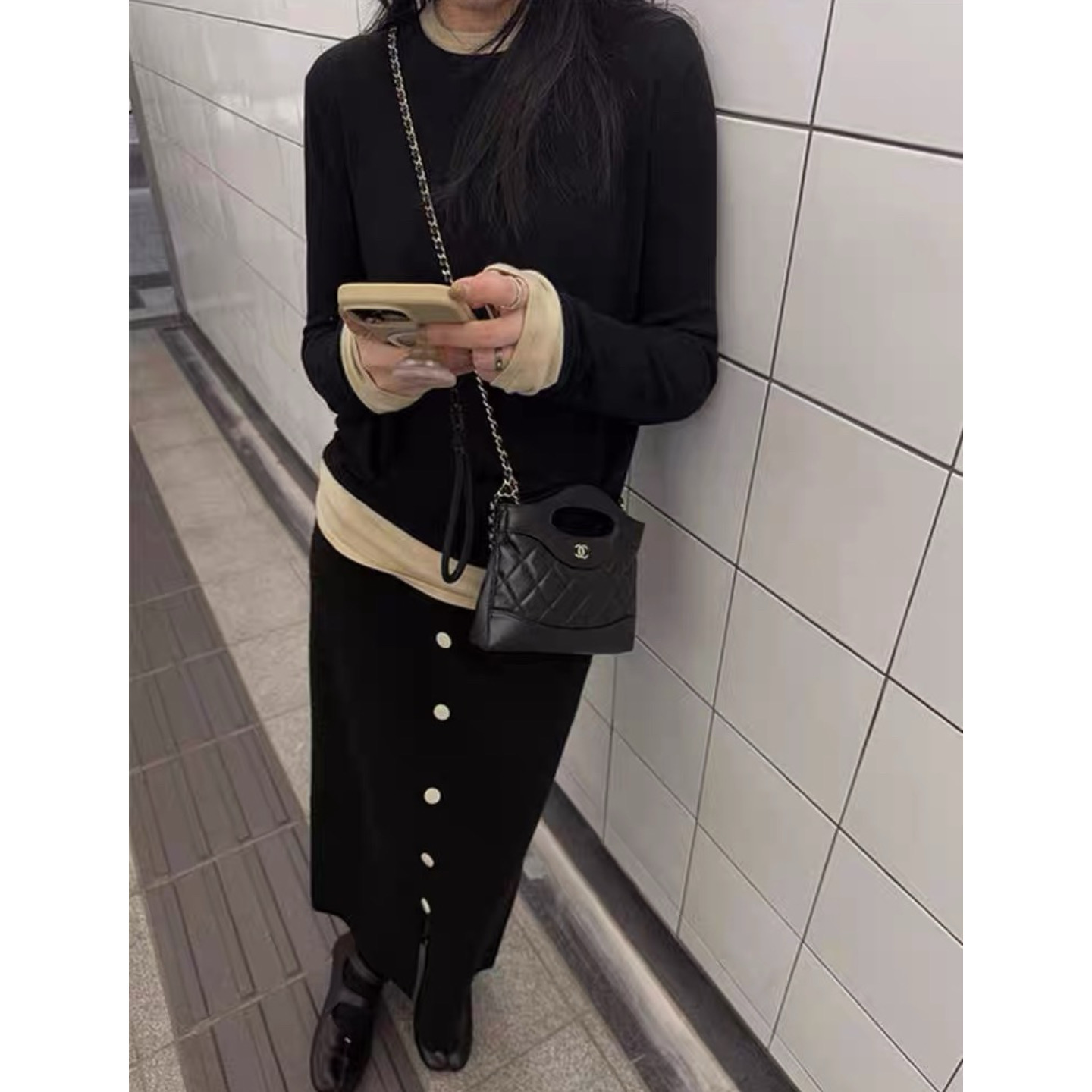 大碗plus定制大码女装肥妹妹单排扣开叉针织半身裙秋冬显瘦中长裙