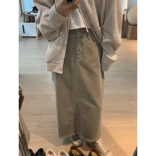 大碗plus定制大码女装肥妹妹复古毛边牛仔半身裙夏宽松显瘦开叉裙