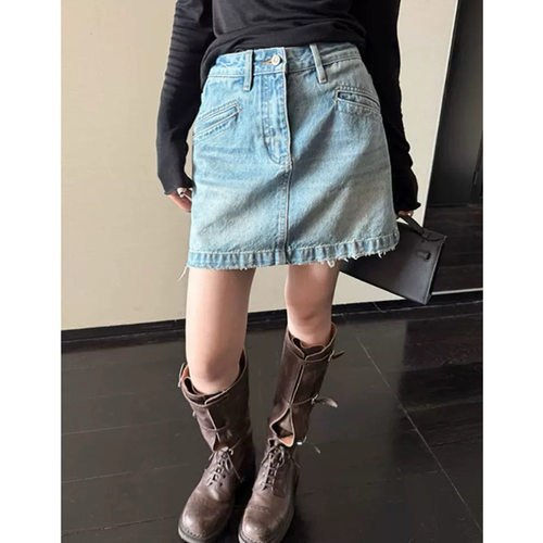大碗plus定制大码女装微胖做旧水洗毛边牛仔短裙夏高腰显瘦半身裙