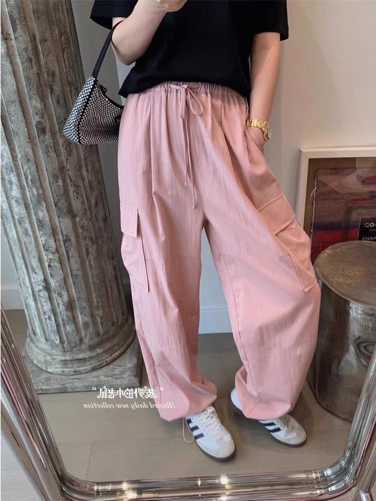 大码女装工装束脚口袋显瘦直筒裤