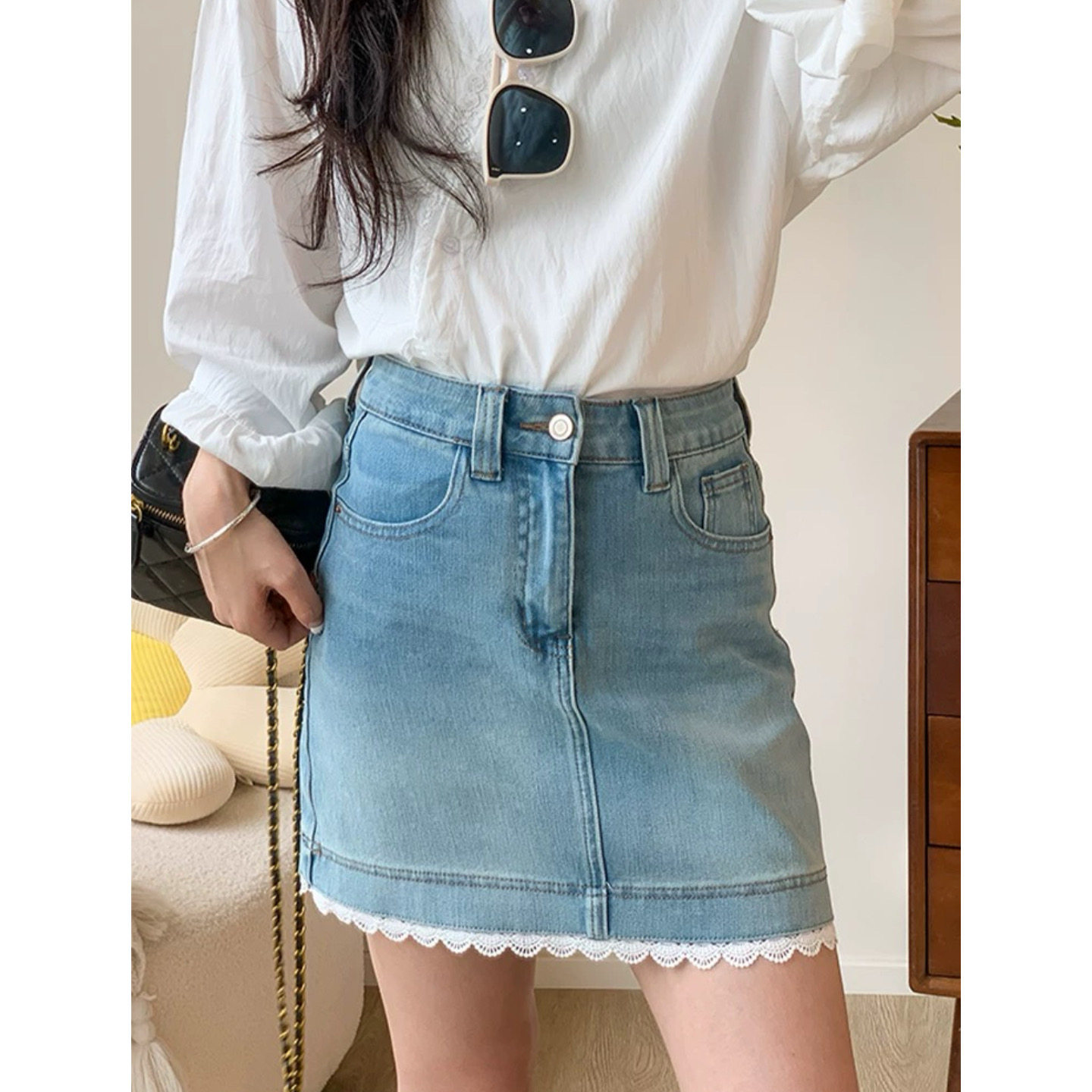 大碗plus定制大码女装微胖mm蕾丝拼接牛仔半身裙夏季高腰a字短裙,女装/女士精品,大码半身裙,淘宝优惠券,粉丝福利购,淘宝优惠卷