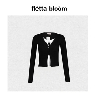 【现货】fletta bloom东大门蕾丝系带拼接针织开衫修身显瘦上衣