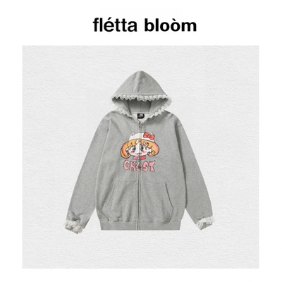【现货】fletta bloom韩国潮牌NGC美少女插画木耳边开衫连帽卫衣