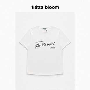●fletta bloom韩国小众thebarnnet八奶短袖新款纯色印花圆领T恤
