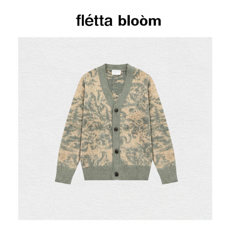 【现货】fletta bloom花卉晕染提花羊驼毛针织衫休闲开衫V领毛衣