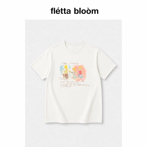 ●fletta bloom韩国油画棒涂鸦编辫子的少女们印花短袖女T恤上衣