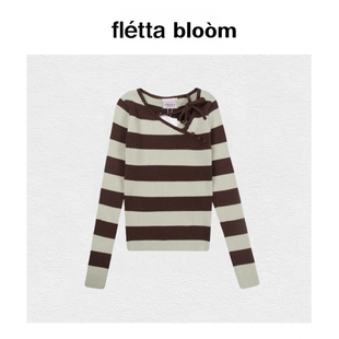 针织衫 bloom韩国ROLAROLA条纹不规则斜领修身 fletta 上衣 现货