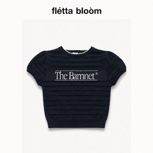●fletta bloom韩国TheBarnnet八奶字母提花镂空针织圆领短袖t恤