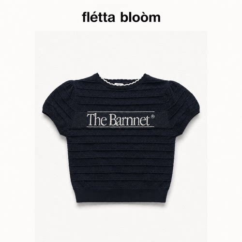 ●fletta bloom韩国TheBarnnet八奶字母提花镂空针织圆领短袖t恤