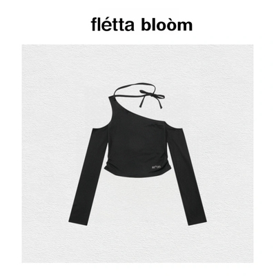 【现货】fletta bloom韩国ason不对称斜领露肩绑带长袖女T恤上衣