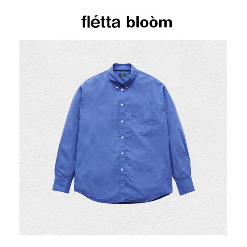 【现货】fletta bloom韩系女装单口袋字母刺绣宽松中长款宽松衬衫 - 实物图