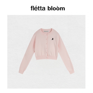 现货 开衫 fletta 简约刺绣短款 毛衣马卡龙 bloom韩国RR针织衫