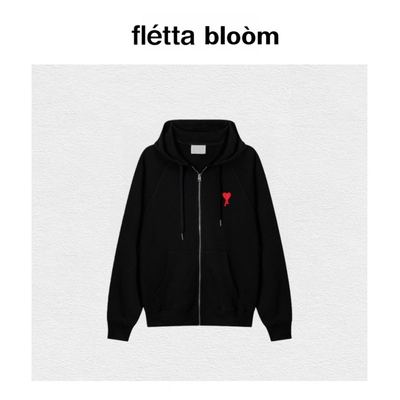 【现货】fletta bloom拉链连帽卫衣爱心刺绣休闲宽松棉质开衫外套