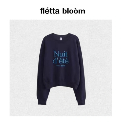 【现货】fletta bloom韩国小众基础字母学院风刺绣圆领宽松卫衣女