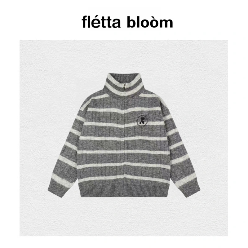 【现货】fletta bloom韩国小众潮牌RR立领毛衣拉链外套条纹针织衫