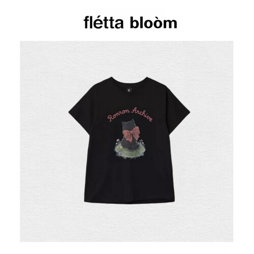 【现货】fletta bloom RonRon 26S少女休闲蝴蝶结猫咪印花短袖T恤