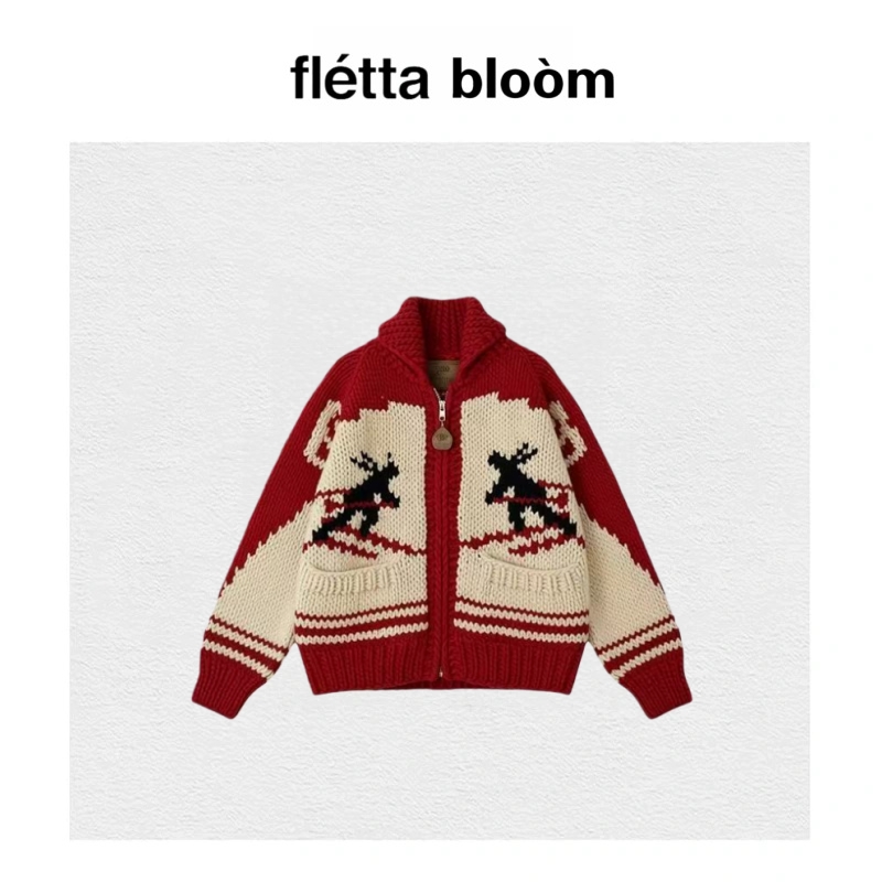 【现货】fletta bloom韩国urbnic30圣诞新年红针织衫拉链外套毛衣