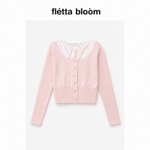●fletta bloom韩国Notyourrose假两件叠穿拼色荷叶边T恤针织开衫